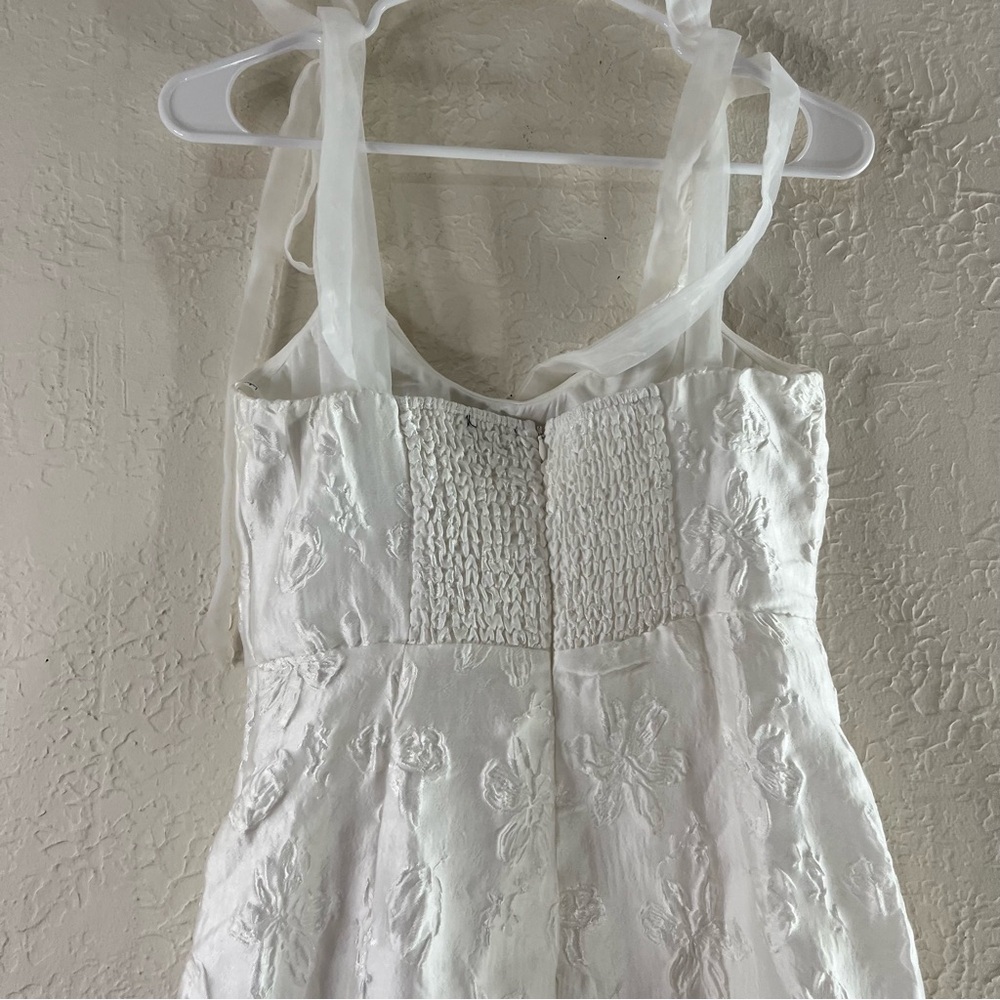 Lulu's Gorgeous Persona White Satin Jacquard Tie Strap Midi Dress - Picture 10 of 15